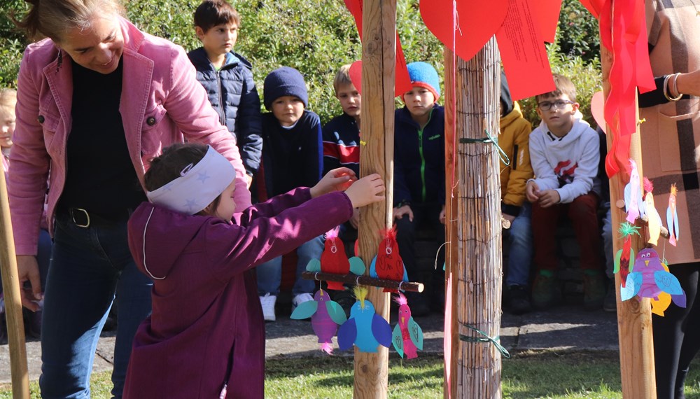 Anlässlich ihres Namenstages am 12. Oktober trafen sich 15 Herlinden, diesmal bei der Volksschule Igls. Heuer wurde eine Linde im Schulgarten als zukünftiger Schattenspender gepflanzt. Die Linde stand auch bei den Liedern und Gedichten der SchülerInnen im Mittelpunkt, die sie im Beisein von Stadträtin Elisabeth Mayr (li.) zum Besten gaben. Aus fünf Frauen namens "Herlinde" beim ersten Treffen im Jahr 1999 sind mittlerweile 15 geworden, die sich jährlich zu ihrem Namenstag treffen.