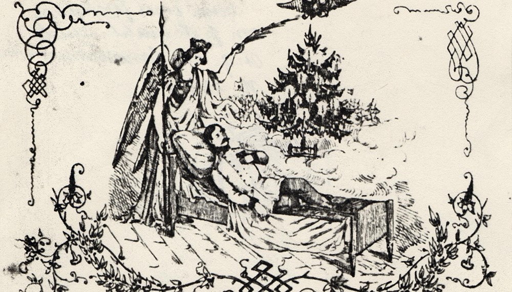 Die erste bekannte Innsbrucker Abbildung eines Weihnachtsbaumes von Johann Mahl-Schedl aus dem Jahr 1852.