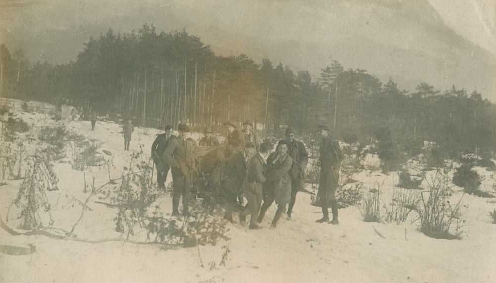 Studierende halfen Brennholz für die Universität zu transportieren. Foto, 1918/1919