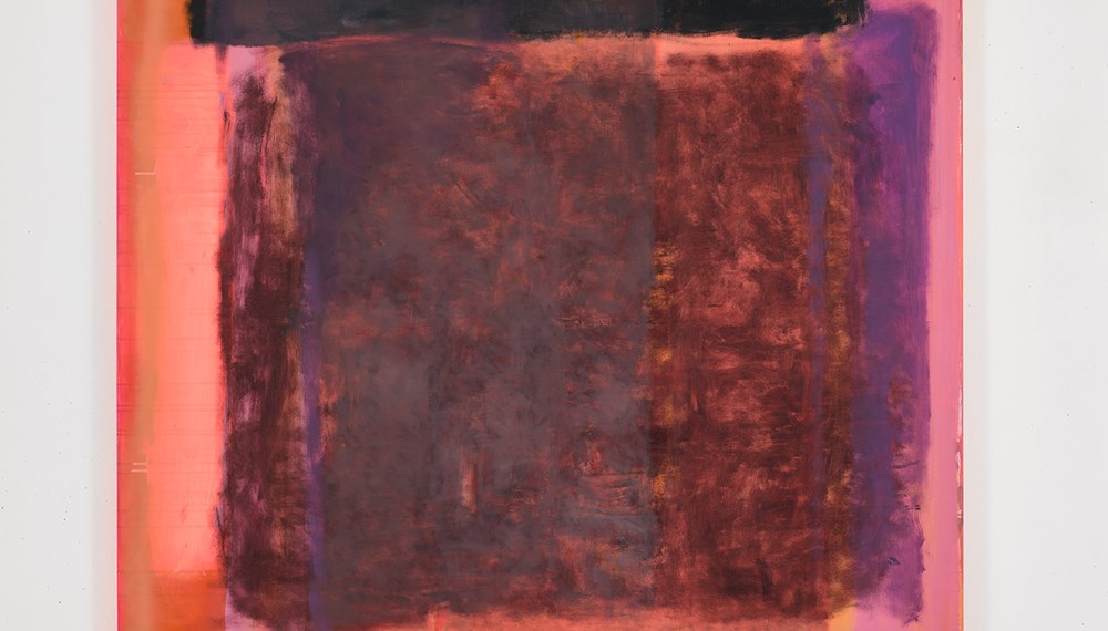 „Spatial Encounters“ von 6. Februar bis 7. März in der Galerie Plattform 6020: Julia Brennacher erprobt die Möglichkeiten und Wirkungen abstrakter Farbräume, die auf einem aus geometrischen Formen beruhenden Vokabular aus Linearität und Flächigkeit basieren. („Ohne Titel“, 2019 / Öl, Acryl und Sprayfarbe auf Leinwand, 150x160cm)