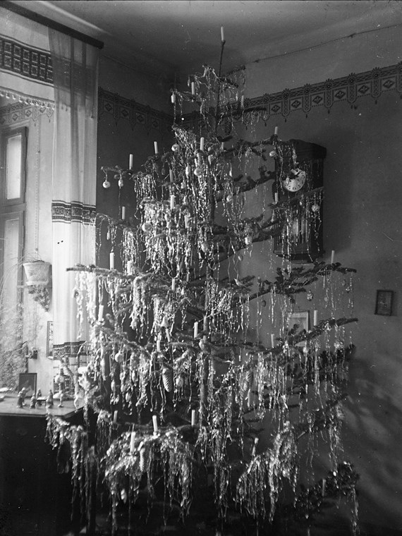 Freut euch, denn das Christkind kommt bald! Auch damals war ein Christbaum ein Must-have für ein besinnliches Weihnachtsfest. Hier sieht man einen typischen Weihnachtsbaum am Anfang der 1920er-Jahre. Die Lücken in der Tanne versuchte man mit reichlich Lametta zu bedecken.