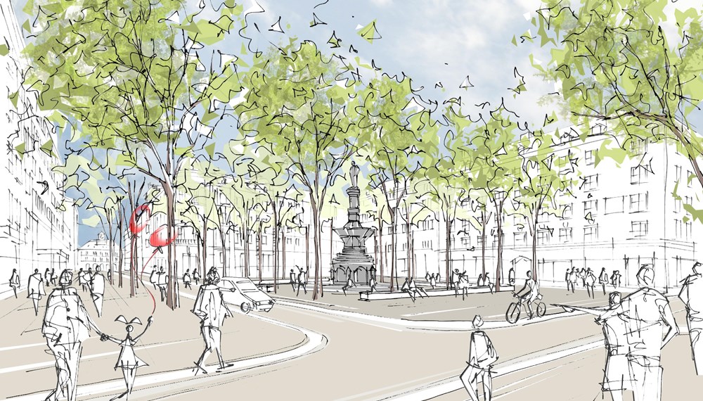 Die Visualisierung zeigt schon jetzt das Flair, das künftig der Bozner Platz ausstrahlen soll.