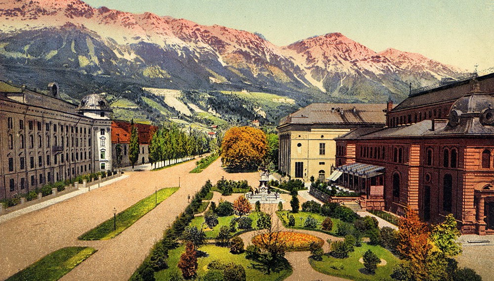 Ansicht des Rennwegs mit Rennplatz Richtung Norden (kolorierte Postkarte, ohne Datum)