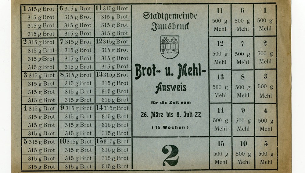 Auch 1921 wurden Lebensmittel wie Brot, Mehl, Fettprodukte und Polenta über Lebensmittelmarken verteilt.