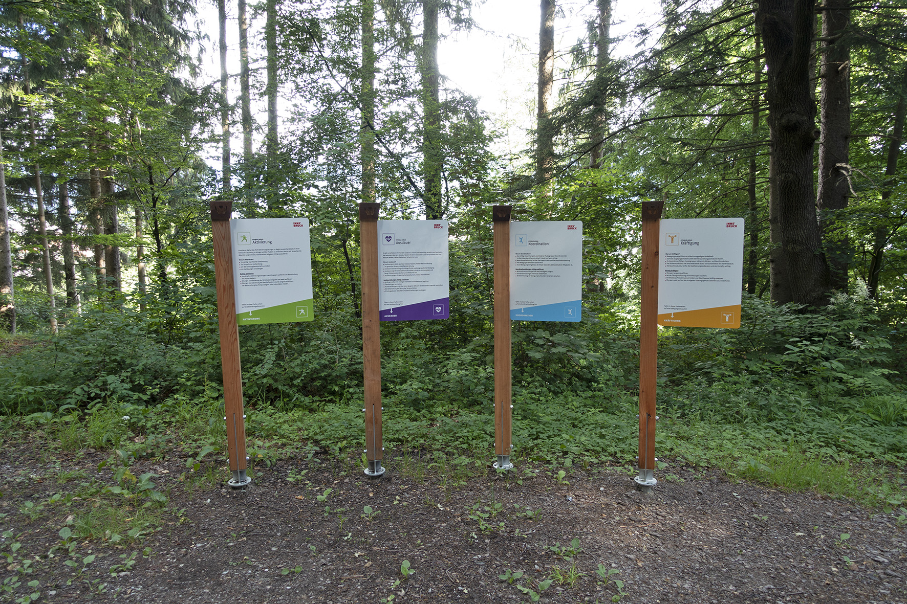Die Übungen entlang der Forstmeile setzten auf folgende vier Schwerpunkte: Aktivierung, Ausdauer, Koordination und Kräftigung.