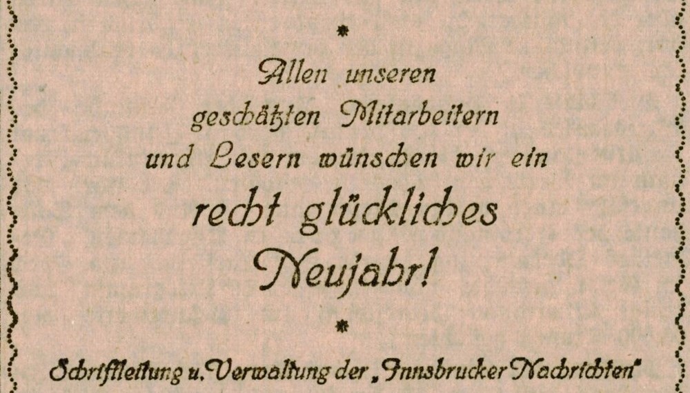 Neujahrswünsche der Innsbrucker Nachrichten, 31. Dezember 1921.