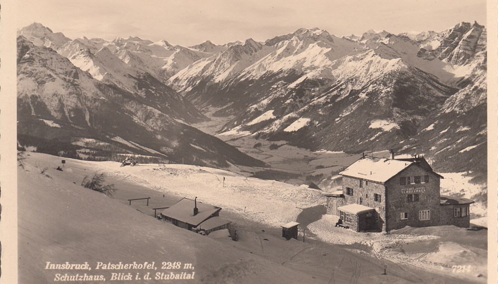 Patscherkofelschutzhaus im Winter, ca. 1920.