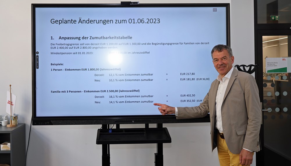 Innsbrucks Bürgermeister Georg Willi stellt die Neuregelung der Mietzins- und Annuitätenbeihilfe vor.
