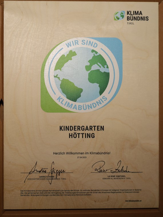 Der Kindergarten ist ab sofort Teil des "Klimabündnis Tirol".
