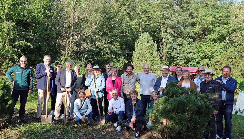 Zum Abschluss wurden zwei Latschenkiefern im Partnerschaftshain im Mooswald gepflanzt.