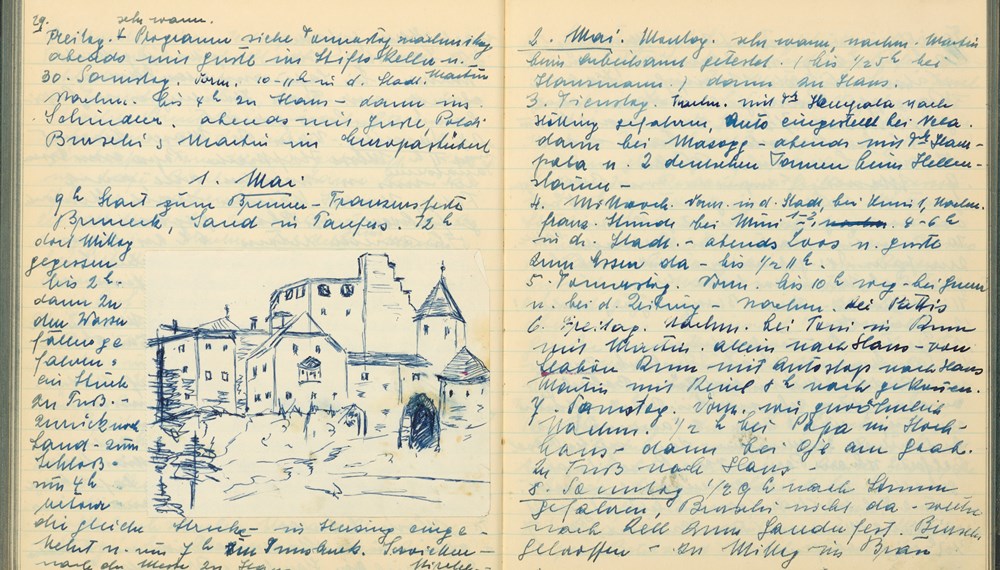 Zwei Seiten aus Trude Löfflers Tagebuch (29. April–8. Mai 1955).