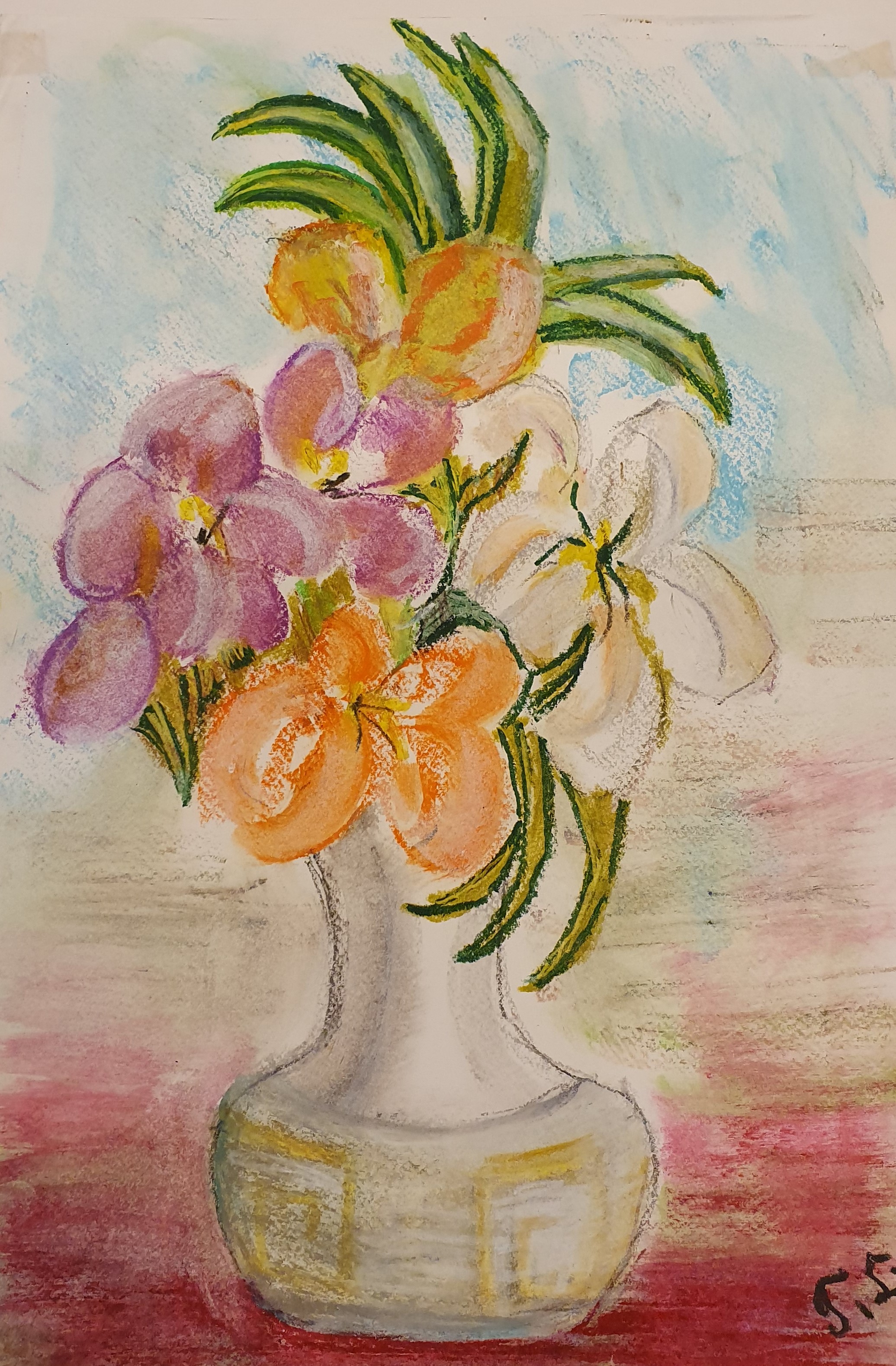 Trude Löffler, "Blumenvase Stillleben", ohne Jahresangabe (Ausschnitt).