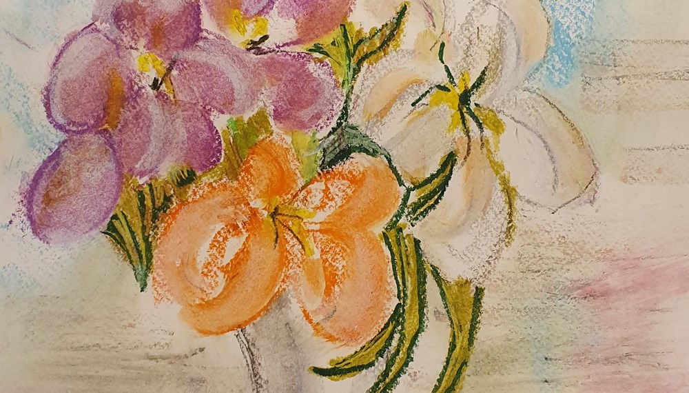 Trude Löffler, "Blumenvase Stillleben", ohne Jahresangabe (Ausschnitt).