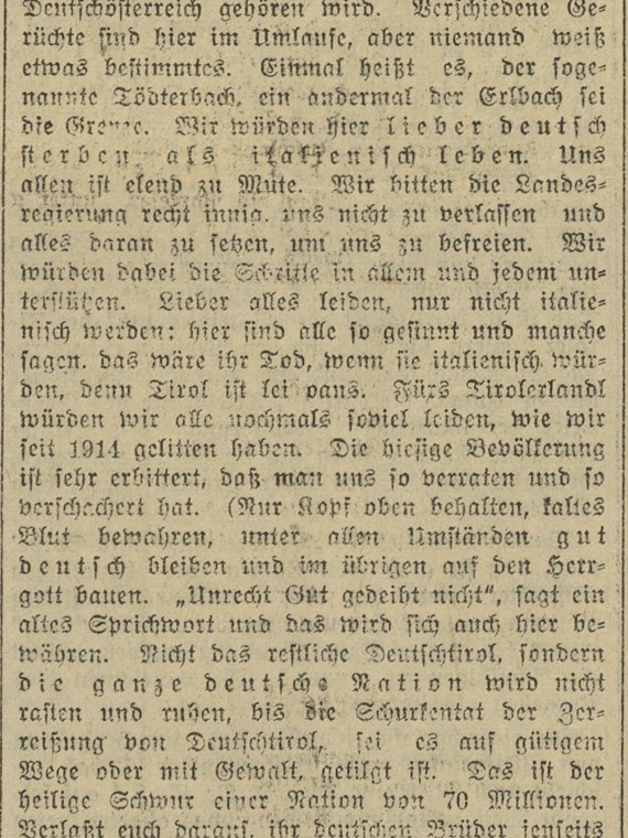 „Bäuerinnen-Brief“ zum Thema Grenzteilung Tirols