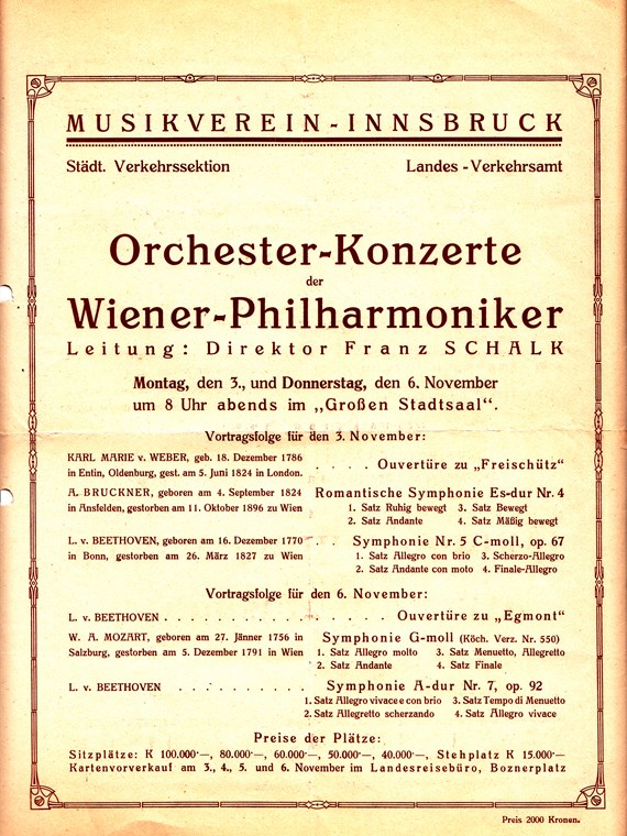 Konzert-Infoblatt der Wiener Philharmoniker 1924