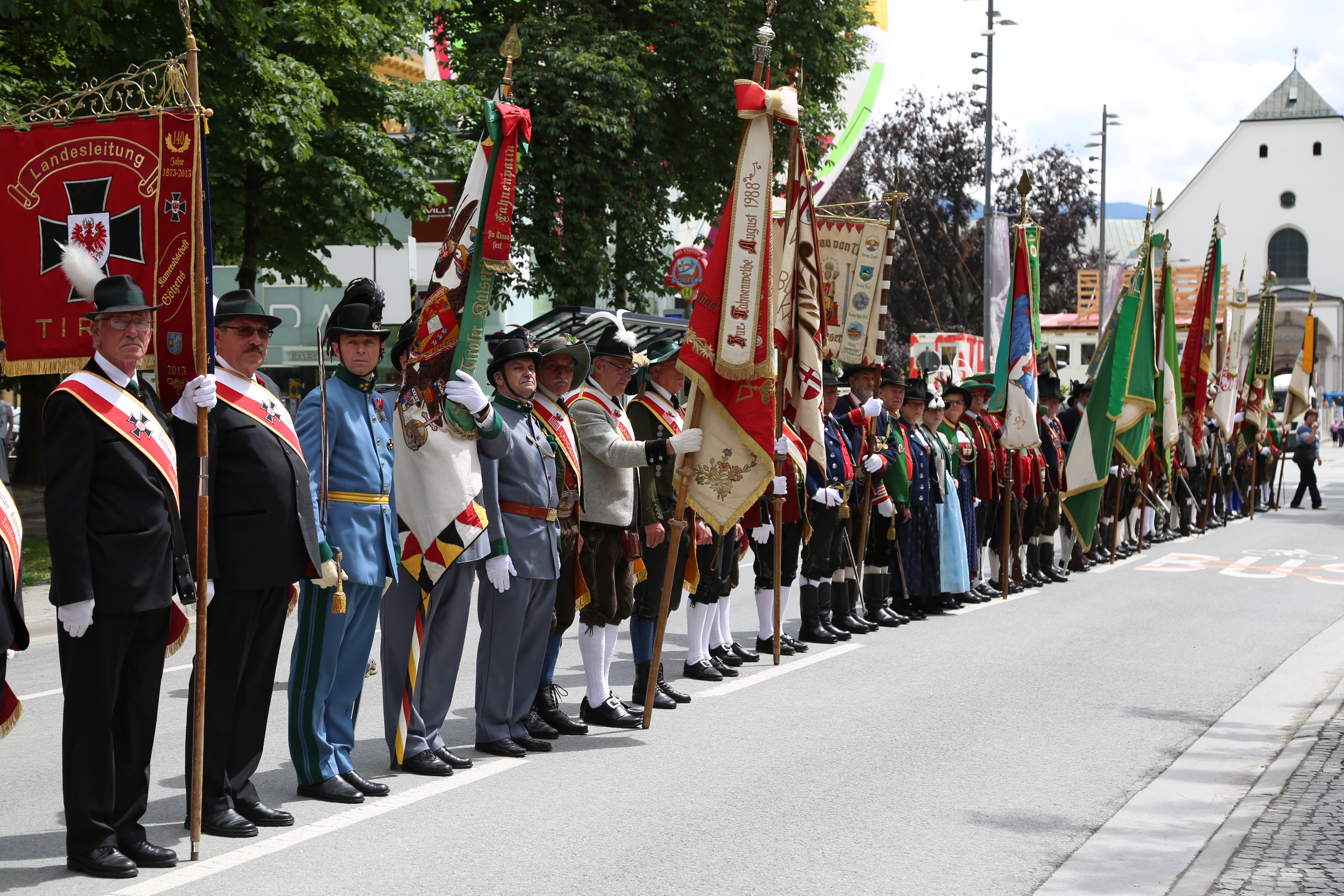 Zahlreiche Fahnenabordnungen traten zum landesüblichen Empfang zu Ehren von Bundespräsidenten Heinz Fischer an.